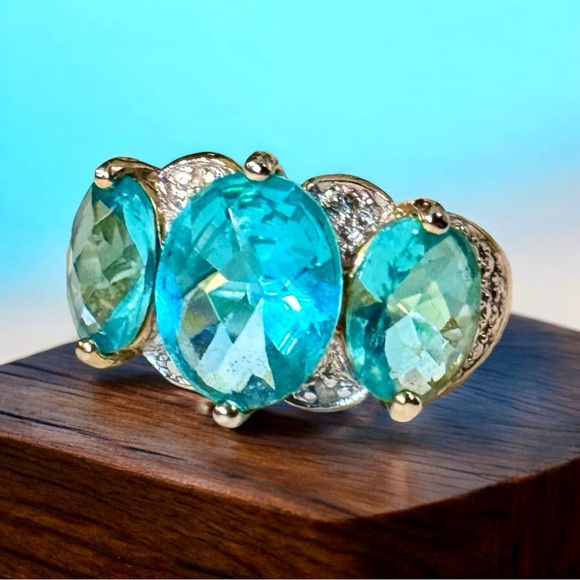 Ross Simons Blue Apatite 18kt Gold/Sterling Ring (7) - Picture 1 of 10